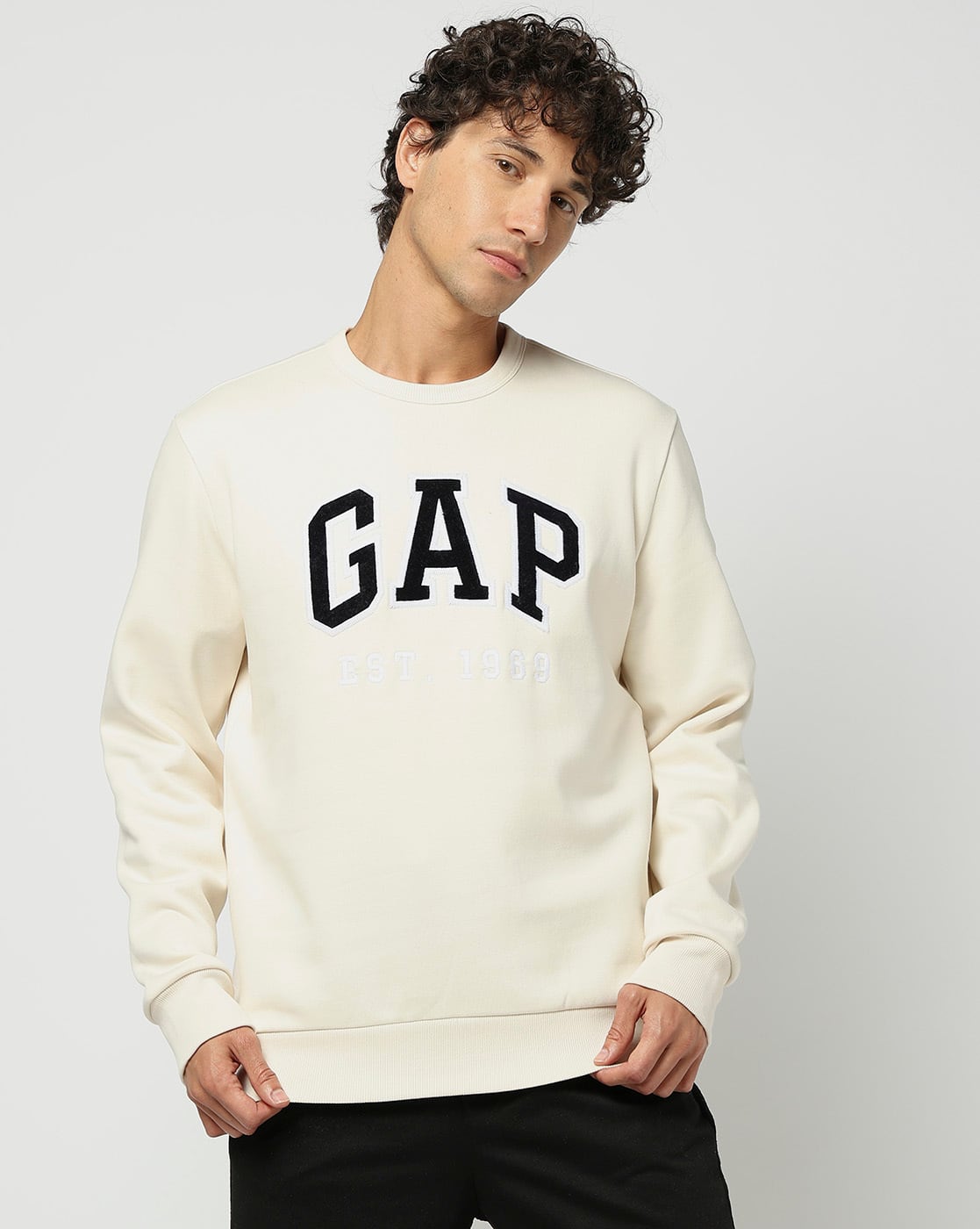 Men Crew-Neck Logo Print Fleece Sweatshirt