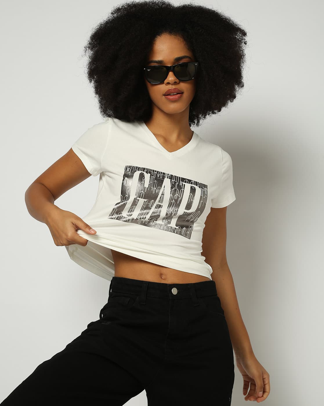 Embedded Logo Print V-Neck T-Shirt