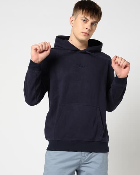 Men Relaxed Fit Hoodie with Brand Embroidery