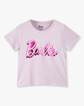 Girls Barbie Print Regular Fit Crew-Neck T-Shirt