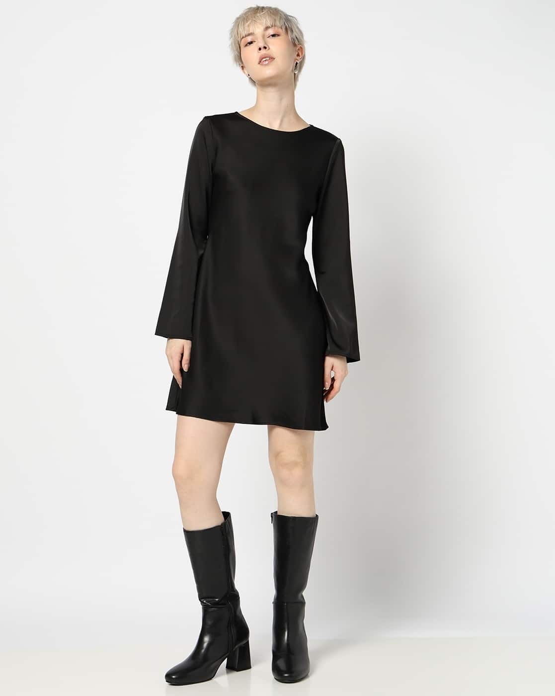 Women Boat-Neck Mini Shift Dress