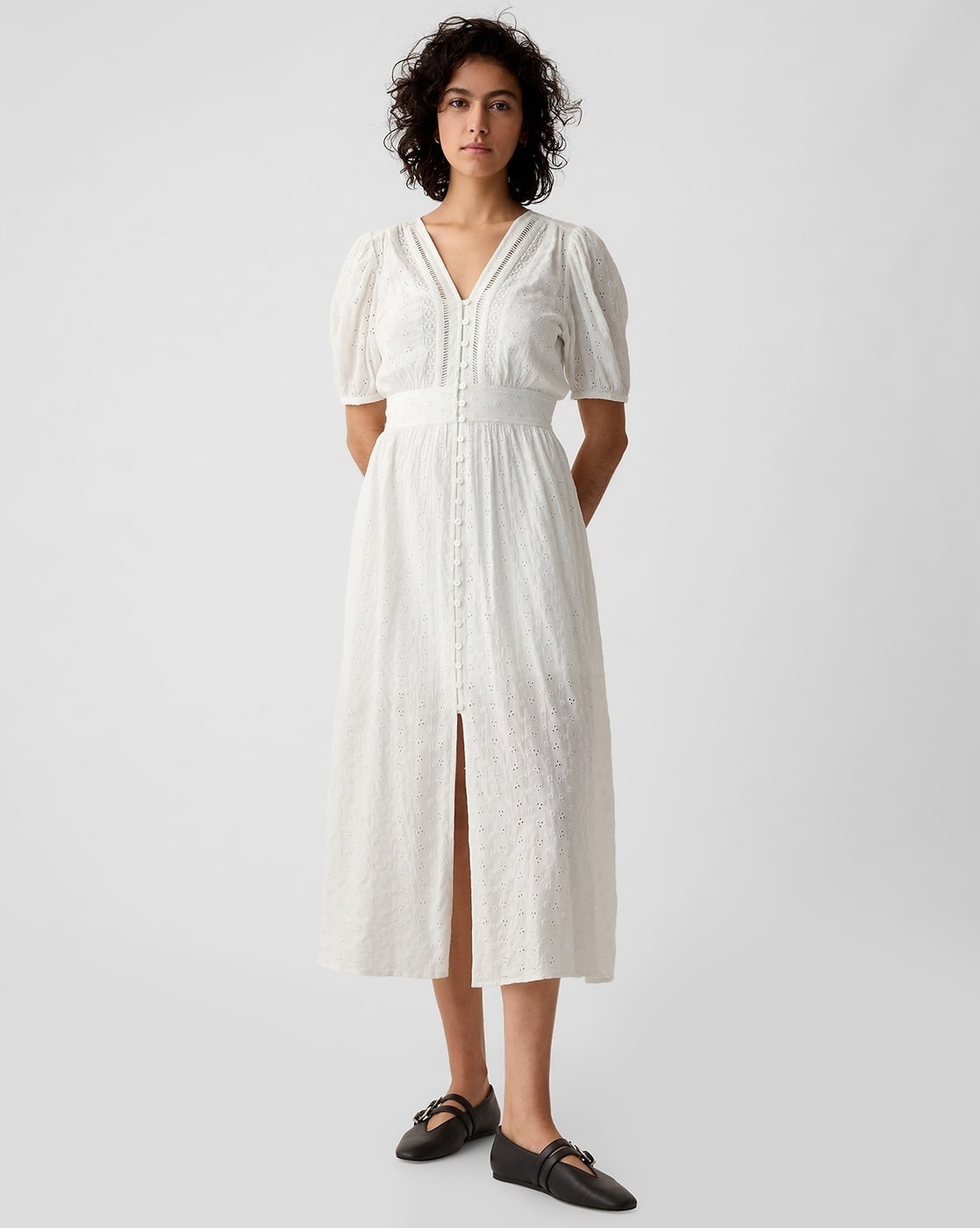 Patterned Lace Hem Maxi Dress with Puff Sleeves