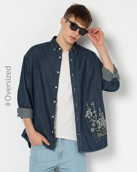 Ajio Oversized Denim Shirt Men Buy Highlander Blue Bootcut Highly