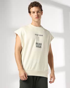 Men Typographic Print Loose Fit Crew-Neck T-Shirt