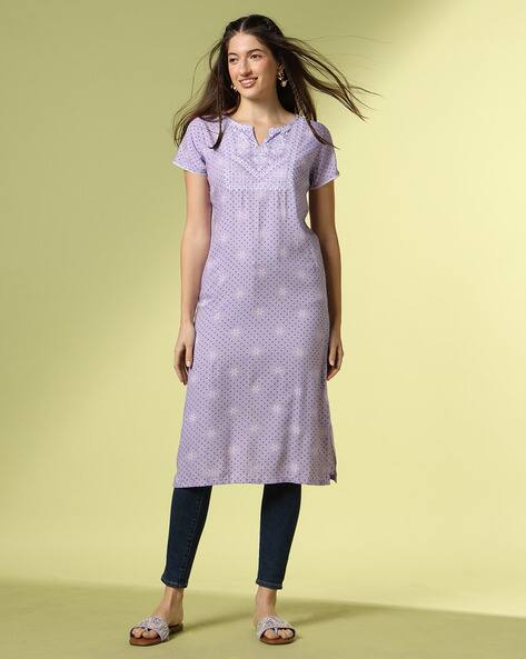 Acai Embroidered Straight Kurta with Round Neck
