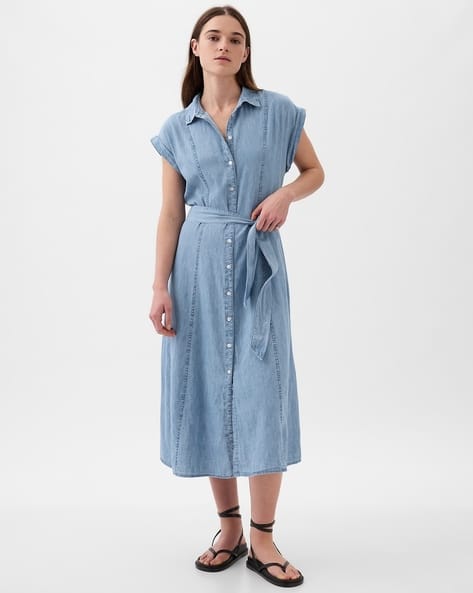gap blue shirt dress GAP Women's Smocked Waist Shirtdress, Navy Stripe, X-Large at Amazon Women's Clothing store