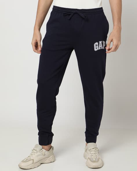 Navy Gap Track Pants Men Men Logo Print Slim Fit Joggers