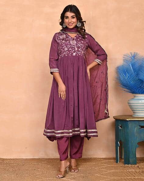 Buy Purple Kurta Suit Sets for Women by Peachmode Online