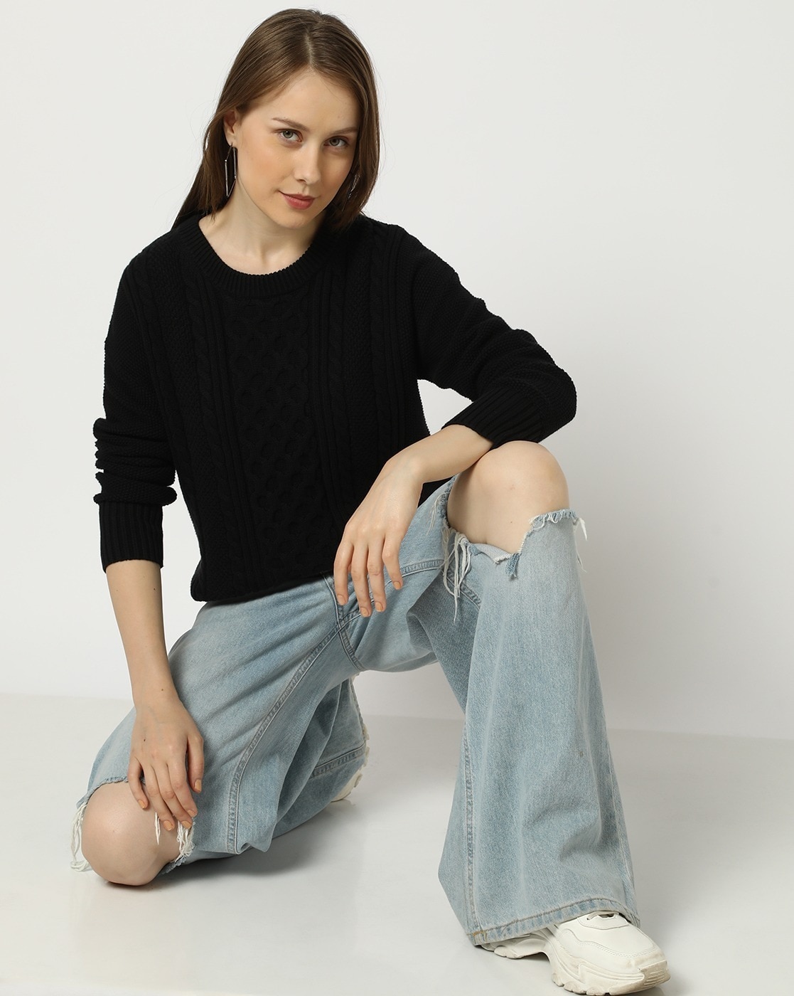 Women Cable-Knit Relaxed Fit Pullover