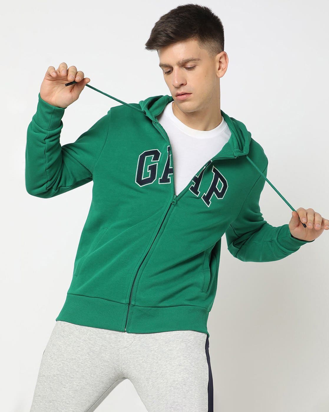 GAP Men Logo Embroidered Regular Fit Zip-Front Hoodie For Men (Green, M)