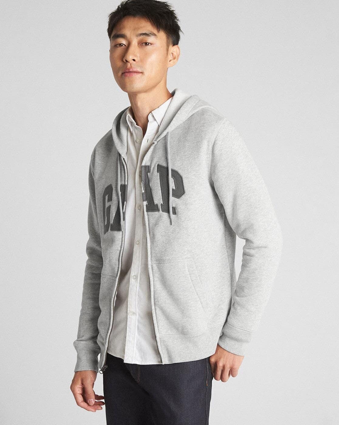 Mens Hoodies Grey Gap Logo Hoodie Men Logo Print Zip-Front Hoodie