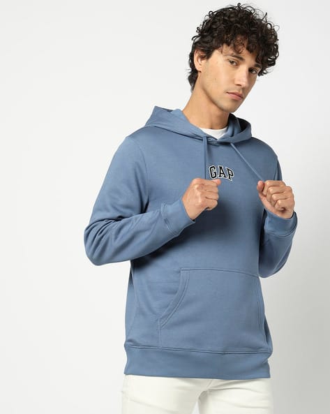 Men Solid Knitted Fleece Sweatshirt with Hood