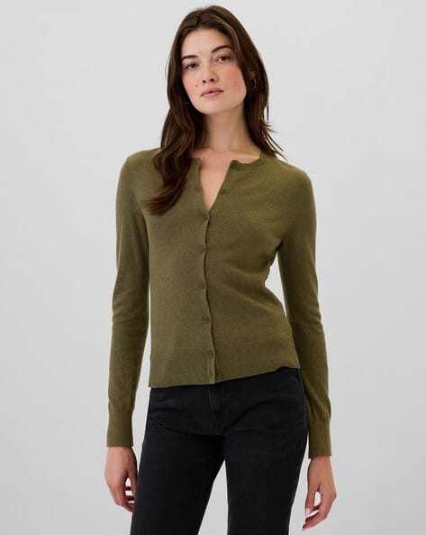 Crew-Neck Full Sleeves Button-Down Cardigan - Main Image