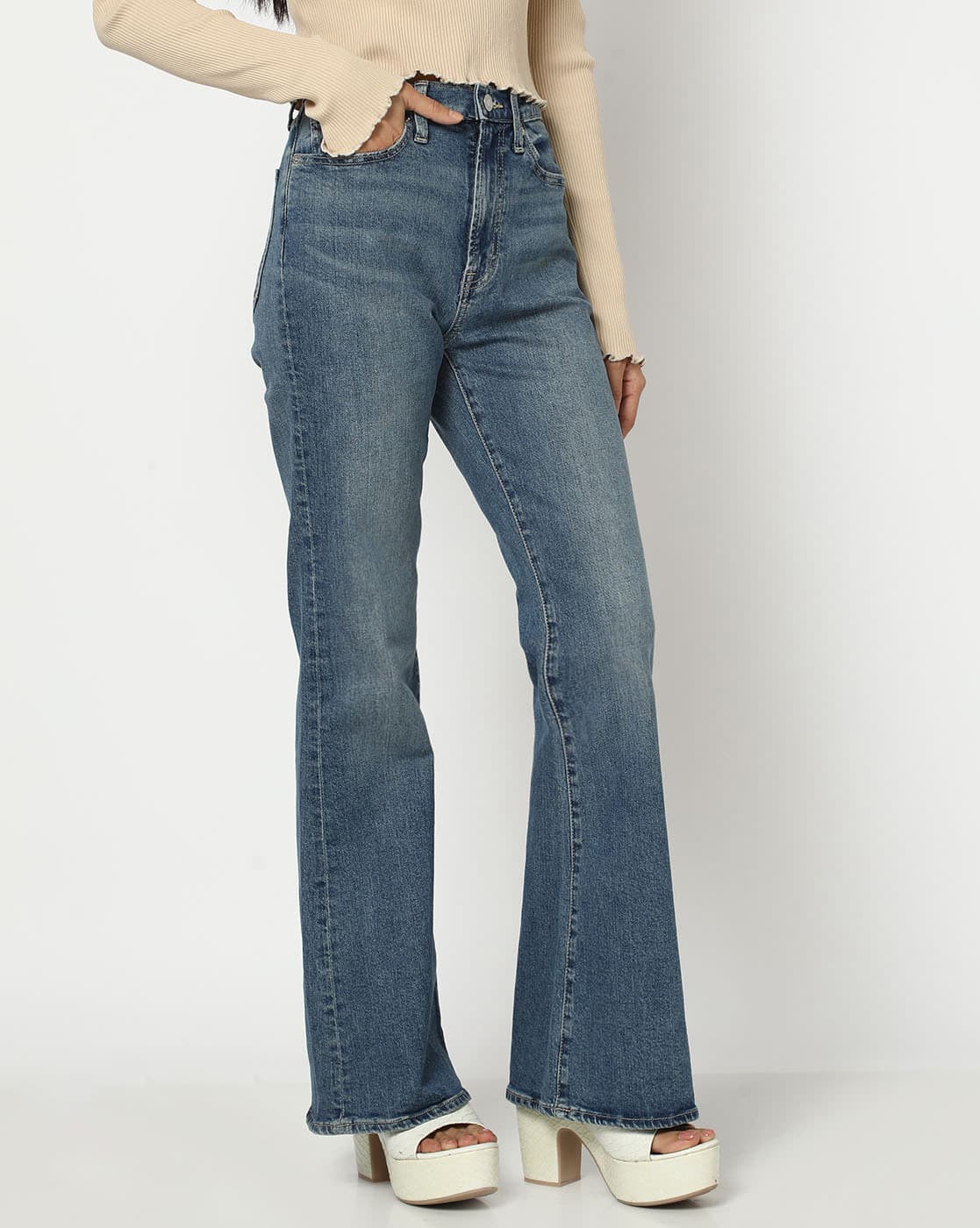 Light Wash Recycled Cotton Flared Stretchable Jeans