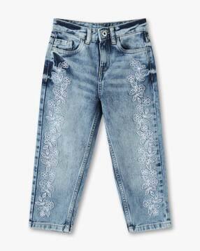 Girls Embroidered Cotton Regular Fit Jeans
