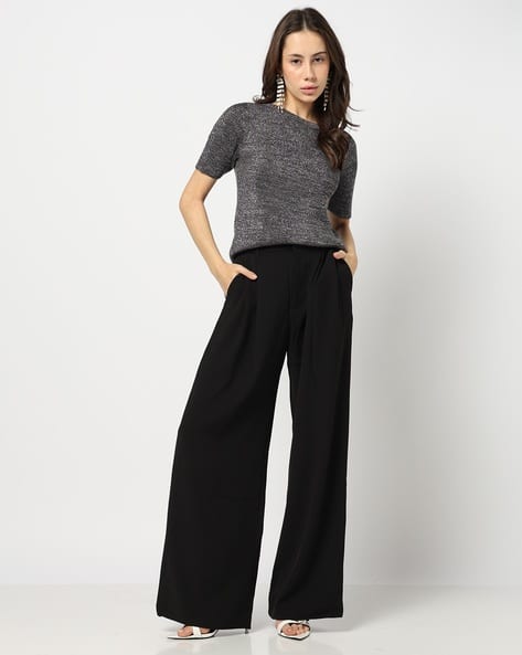 Women High-Rise Wide-Leg Pleated Trousers