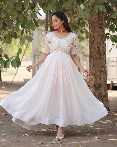 chinese dress ladies Buy White Self Western Dresses - Western Wear for Women Online at  Silvermerc main image 0