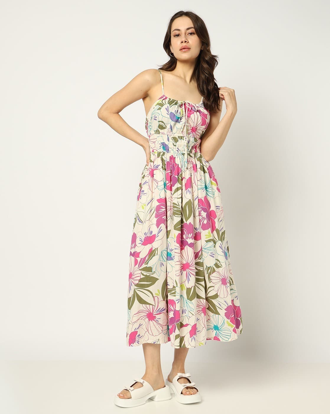 Women Floral Print Square-Neck Fit & Flare Dress