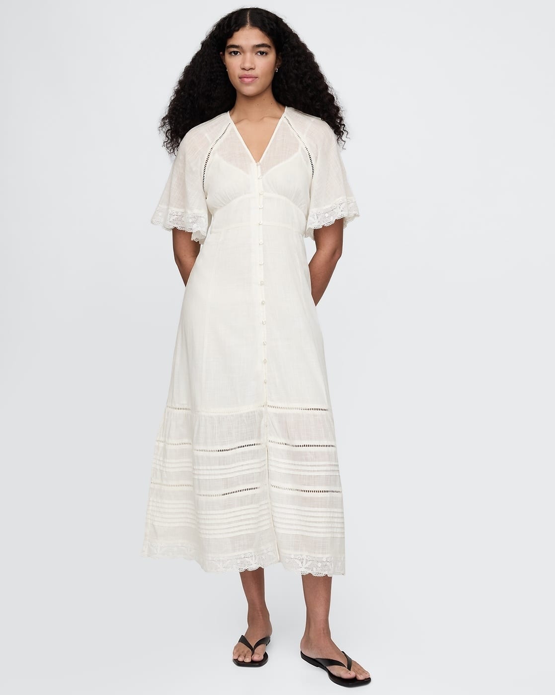 Women Flutter Sleeve Tiered Midi Dress