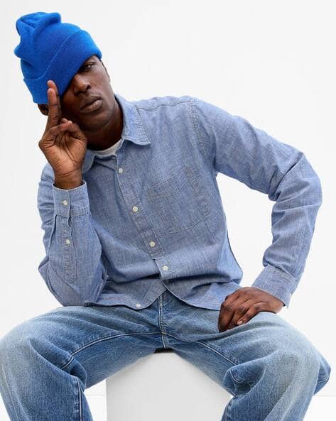 Men Slim Fit Chambray Shirt