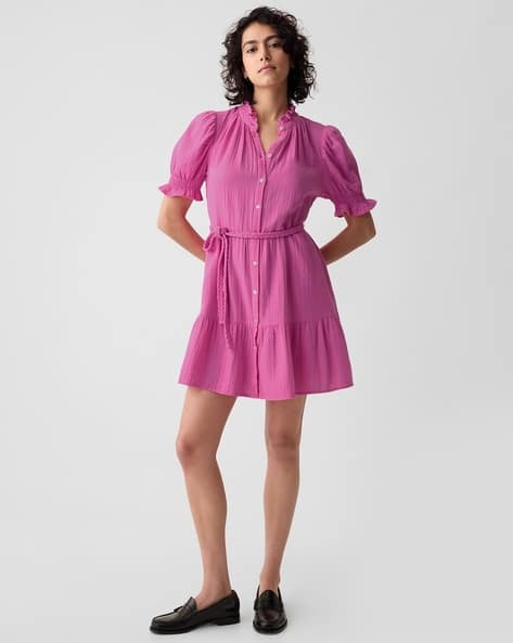 Solid Gauze Mini Belted Dress