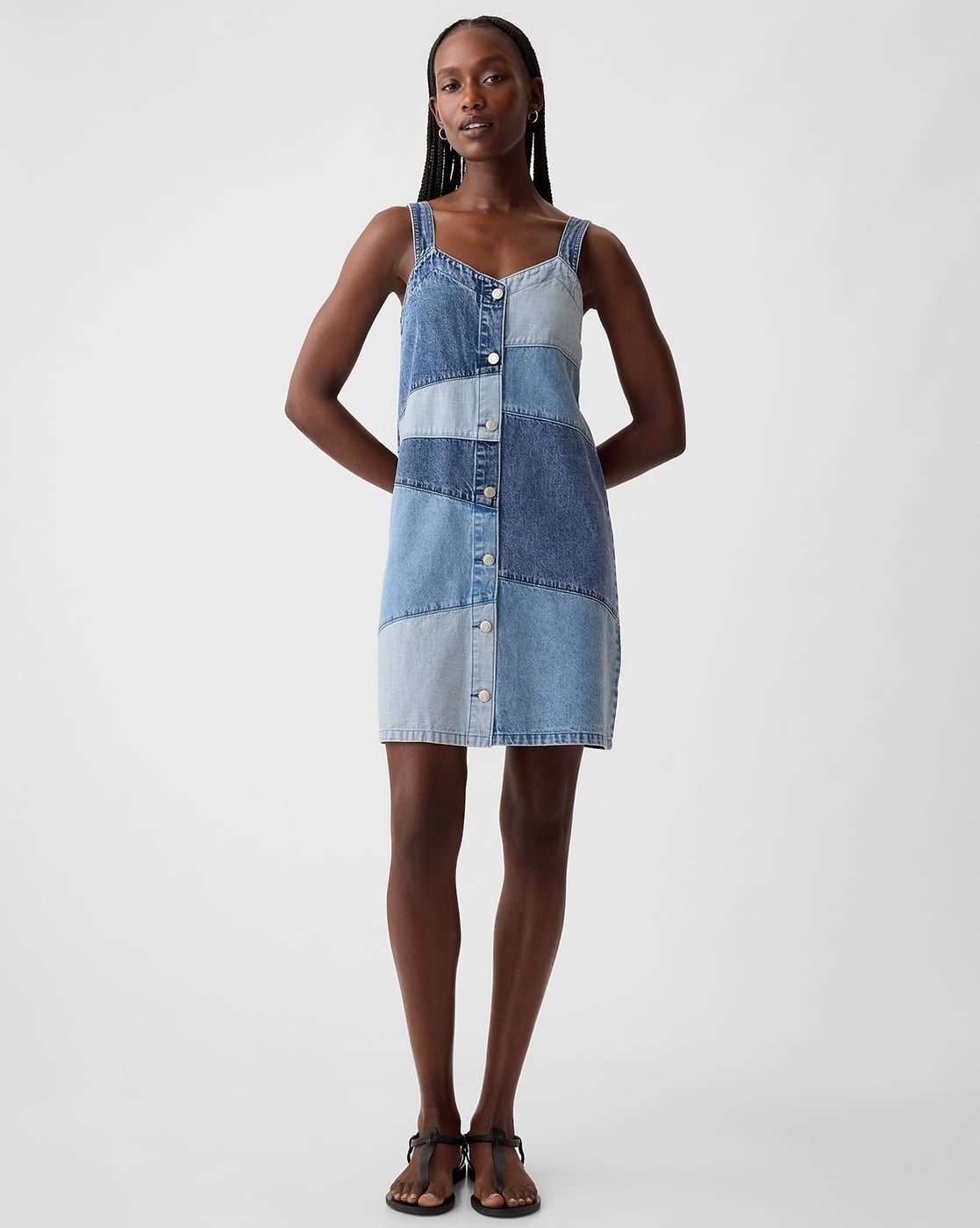 Women Sleeveless Patchwork Denim A-Line Dress