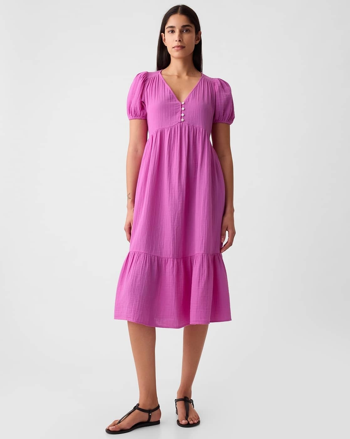 Tiered Gauze Maxi Dress with Short Sleeves