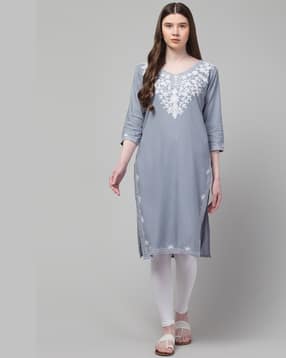 aura glam Women Embroidered Straight Kurta-picture-14