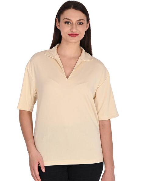 WANQUILA Women Regular Fit Polo Neck T-Shirt
