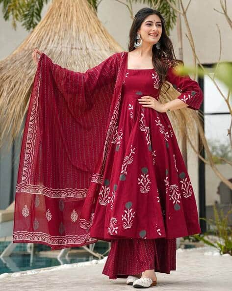 Gorgone Women Floral Print Anarkali Kurta Set