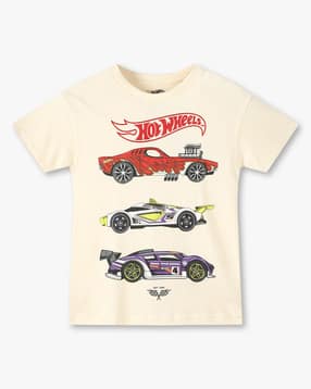 Boys Hot Wheels Print Regular Fit Round-Neck T-Shirt