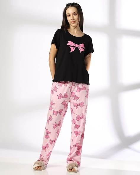 Bow H And M Pyjamas Set Buy Pink Black Night&LoungeWearSets