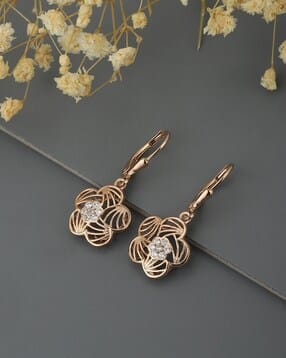 carlton london Women Sterling Silver Rose Gold-Plated Floral Drop Earrings-picture-37