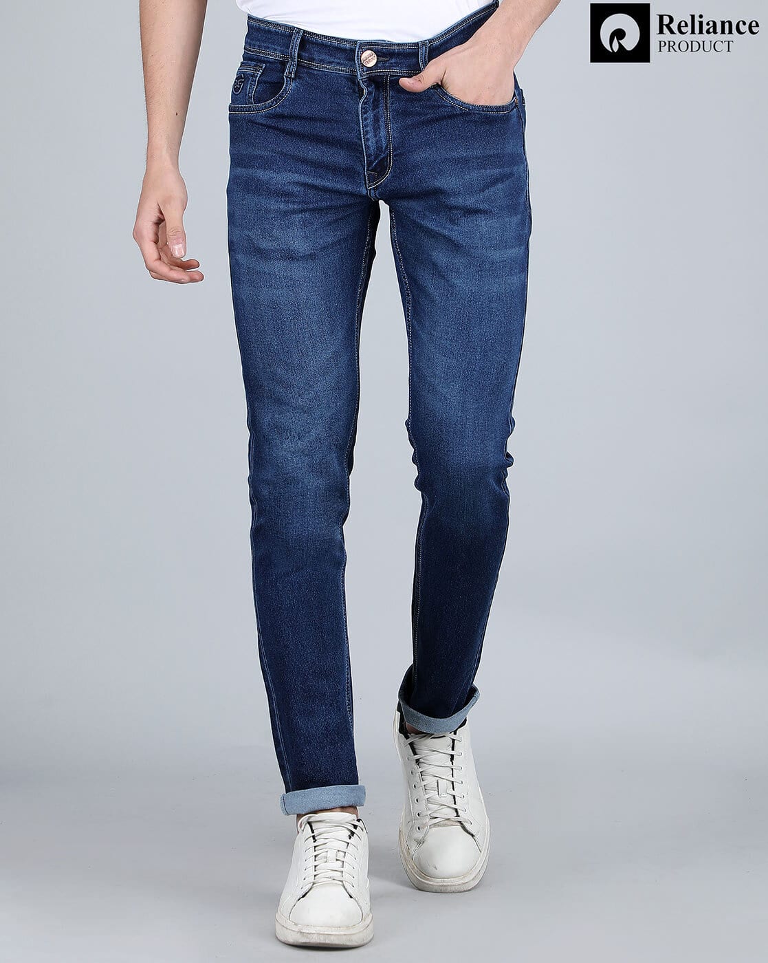 KNOBB JEANS Men Mid-Wash Slim Fit Jeans For Men (Navy, 34)