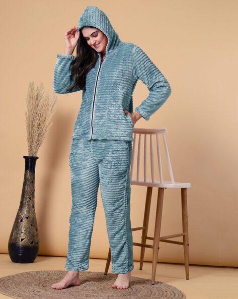 Women Striped Hoodie Pyjamas Set