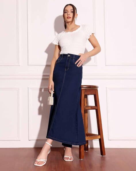 Flared Denim Maxi Skirt