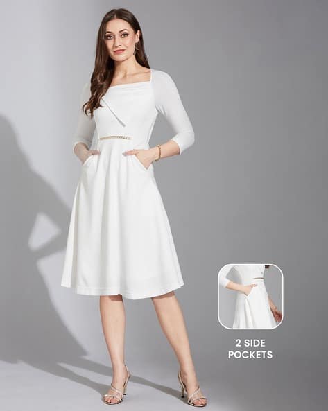slim fit dress slacks White Long Sleeve Flare Dress – Juniper main image 0