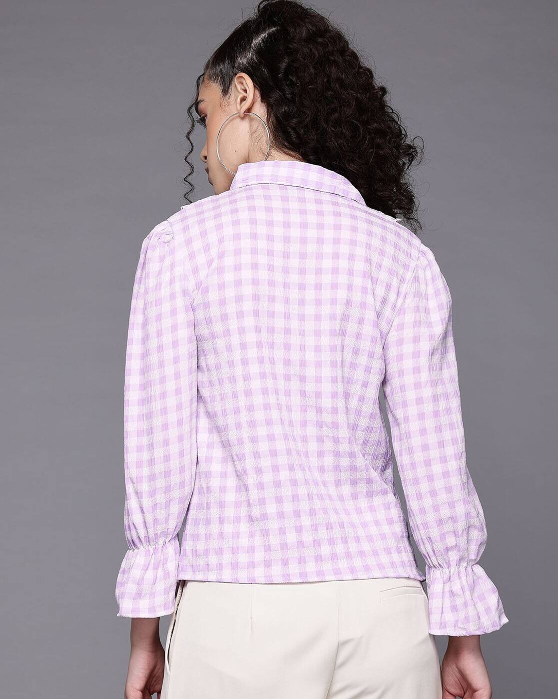 Women Checked Shirt with Spread Collar