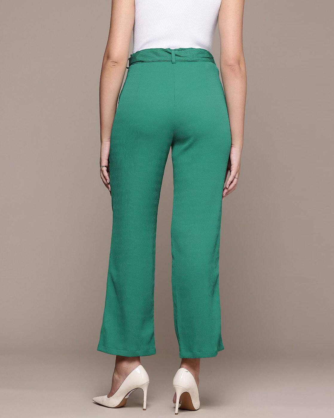 Women Regular Fit Textured Mi, GREEN, 34