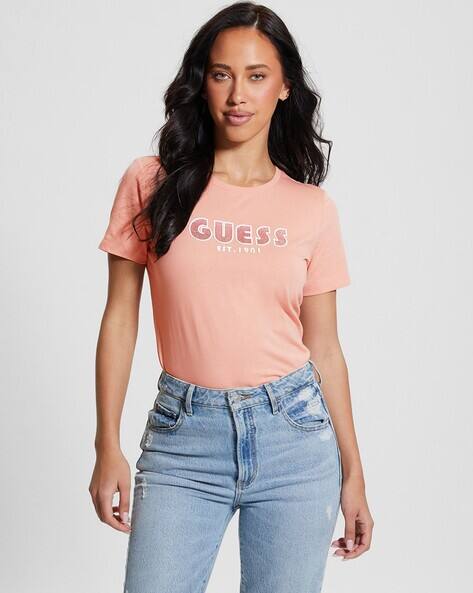 GUESS Brand Print Regular Fit Round-Neck T-Shirt