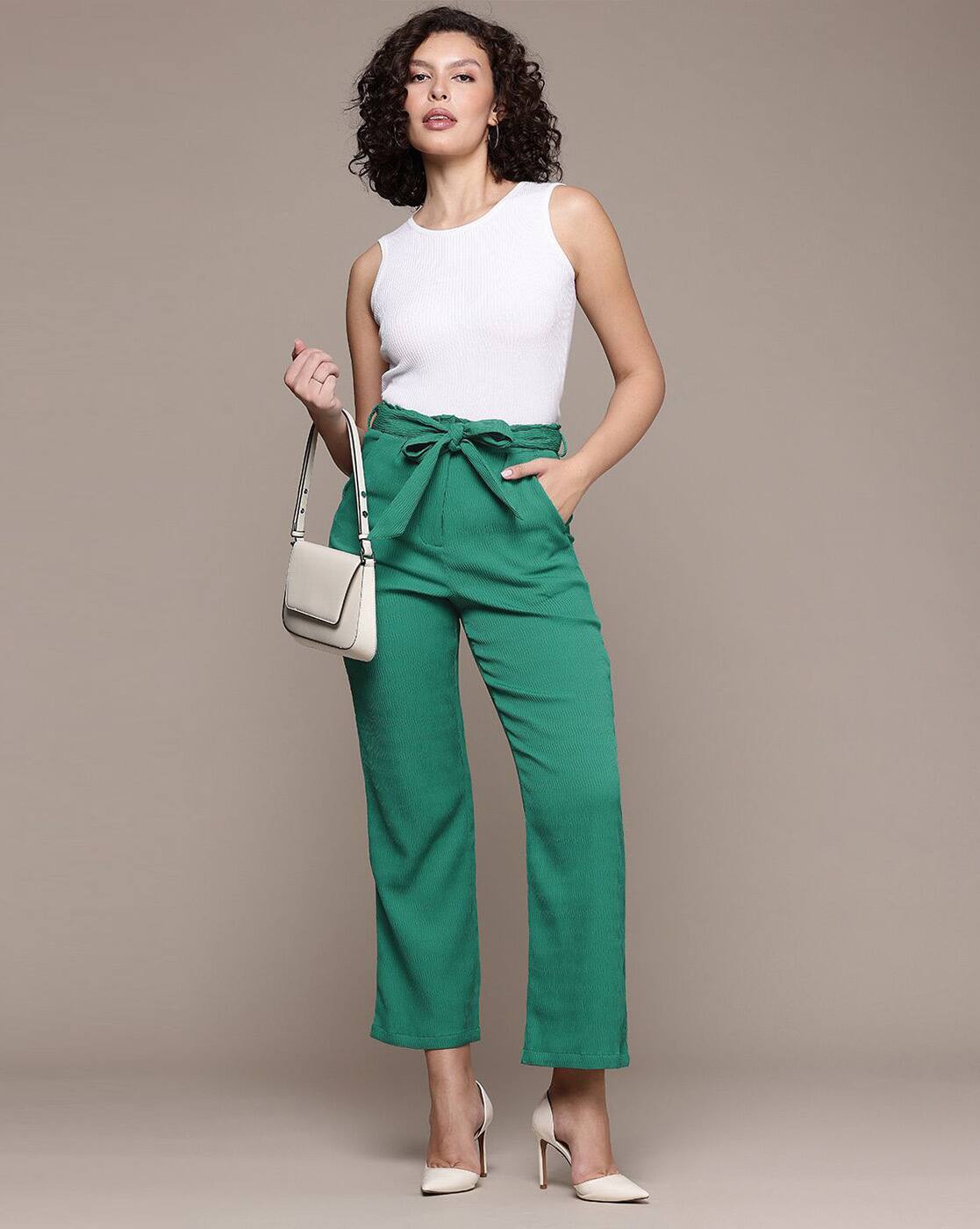 Women Regular Fit Textured Mi, GREEN, 34