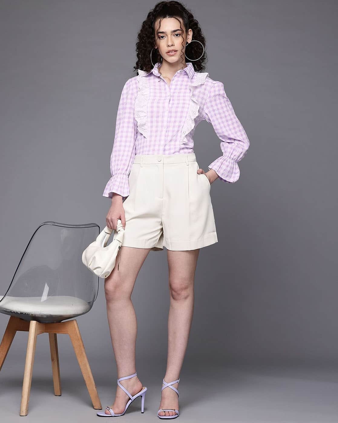 Women Checked Shirt with Spread Collar