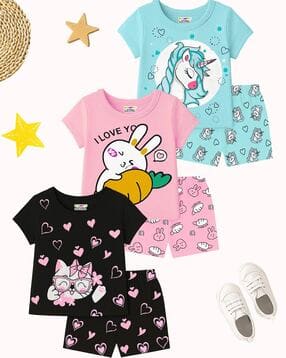kuchipoo Girls Cartoon Print Shorts with Top-picture-32