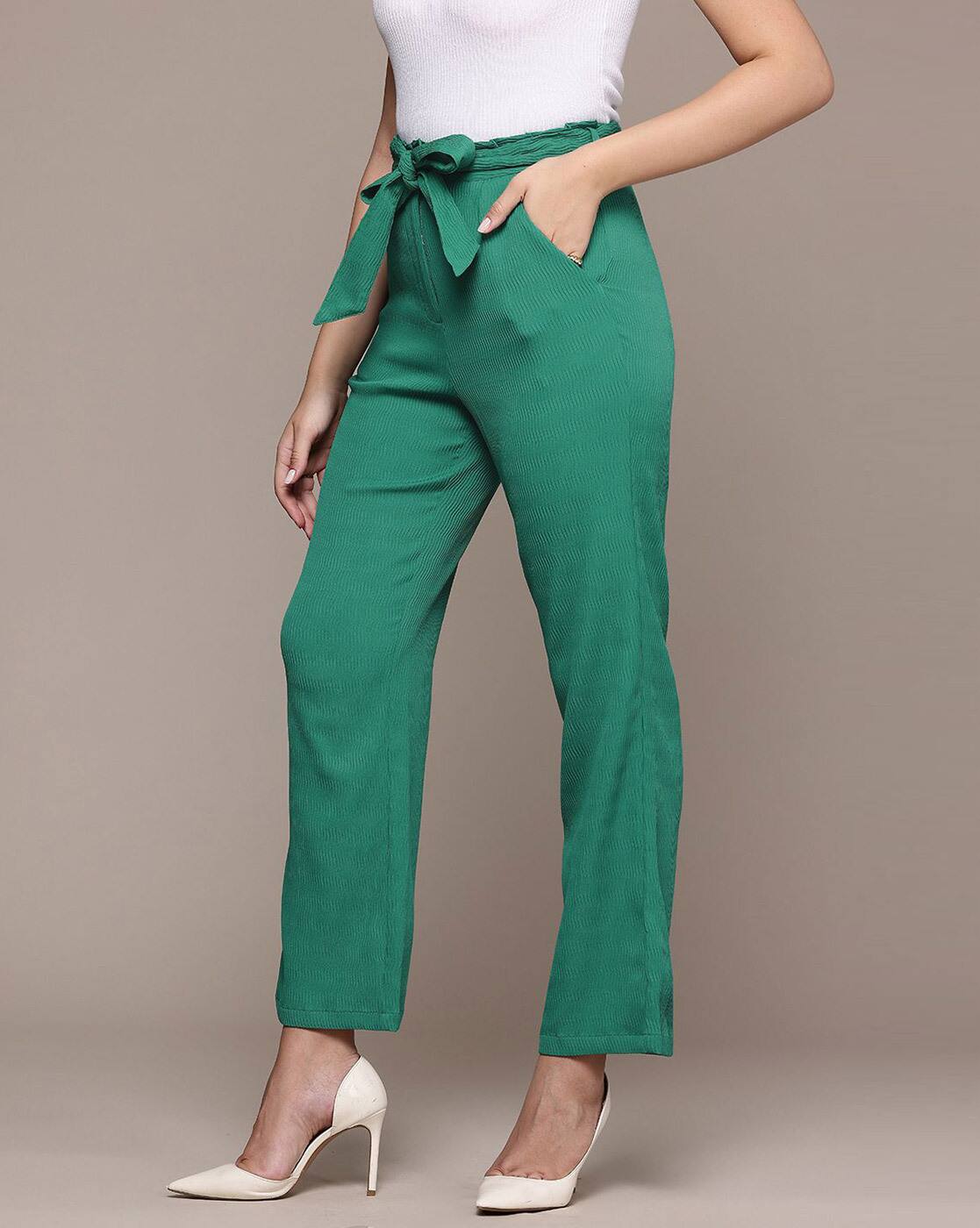 Women Regular Fit Textured Mi, GREEN, 34