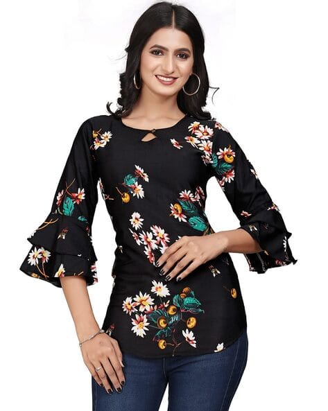 Revangi Women Floral Print Tunic with Full Sleeves