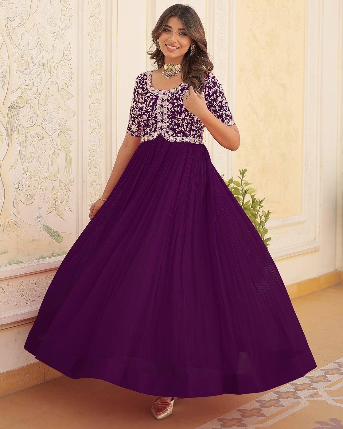 sachin and babi light blue dress Fantastic Design Embroidered Purple Gown  Ethnic Trendz