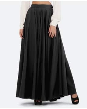 Women Pleated Flared Maxi Skirt