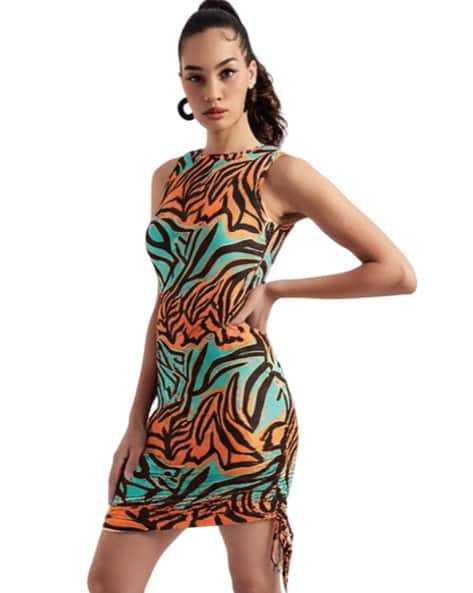 tiger stripe bodycon dress White Print Buy BEDAZZLE Women Animal Print Bodycon Dress Online 25SP12 Cassiopeia Open Back Mini Shoe Size (UK):14 The fabric wicks away