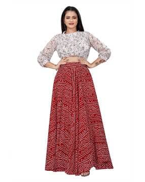 Women Bandhani Print Flared Maxi Skirt