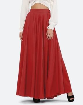 Women Pleated Flared Maxi Skirt